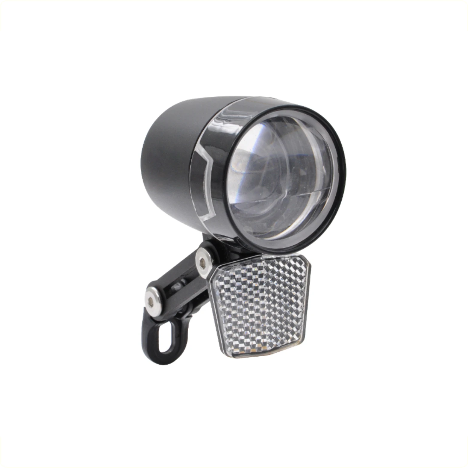 FALKX Round LED koplamp zwart, Aluminium. geschikt voor E-Bike 6V-48V, 60 Lux, waterproof, incl reflector (hangverpakking). CE/ECE/StVZO Gekeurd. - AE-trading