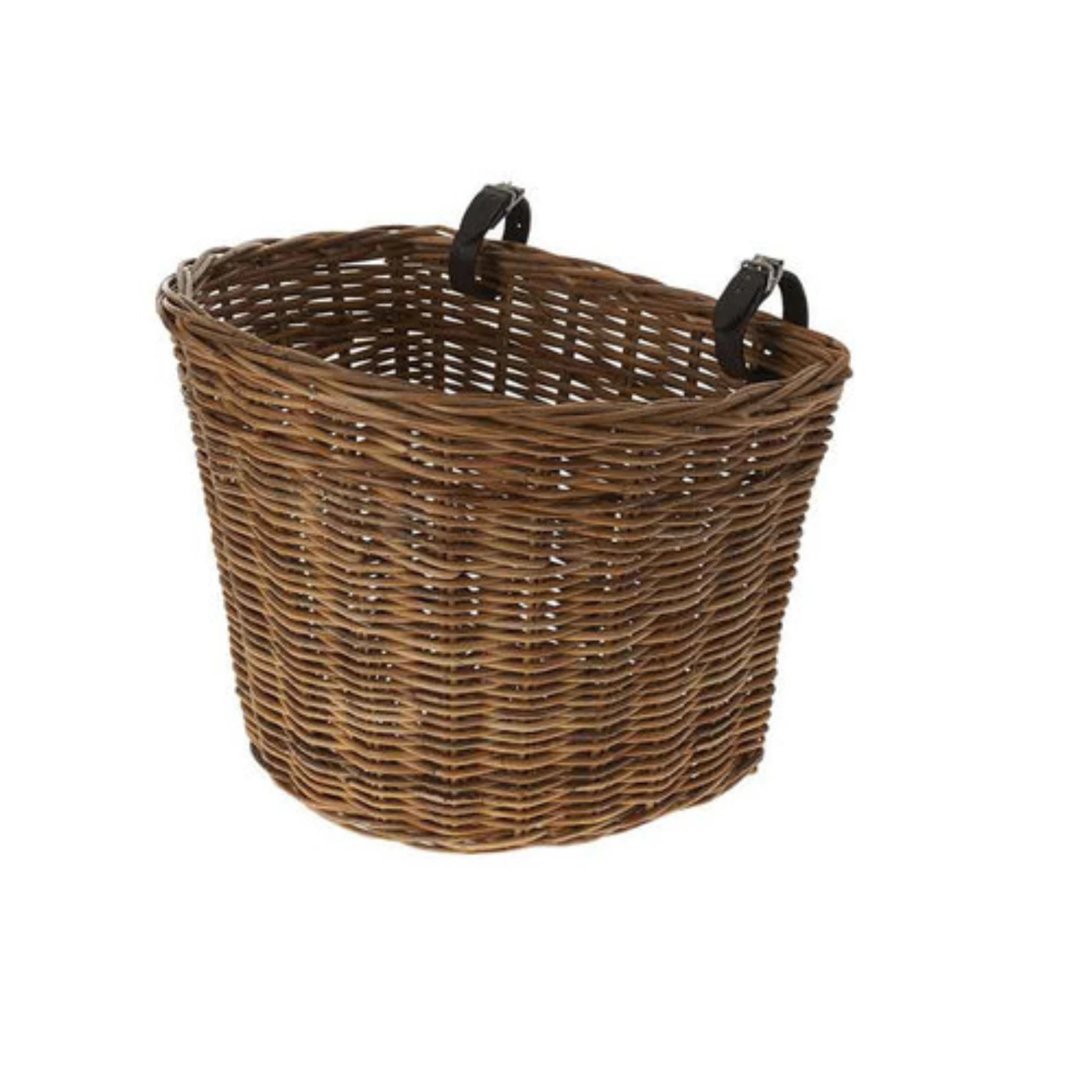 Basil Darcy L, rotan fietsmand, halfrond, groot formaat, met lederen riempjes om de mand voorop het stuur te hangen of op Basil voordrager te monteren, bruin - AE-trading