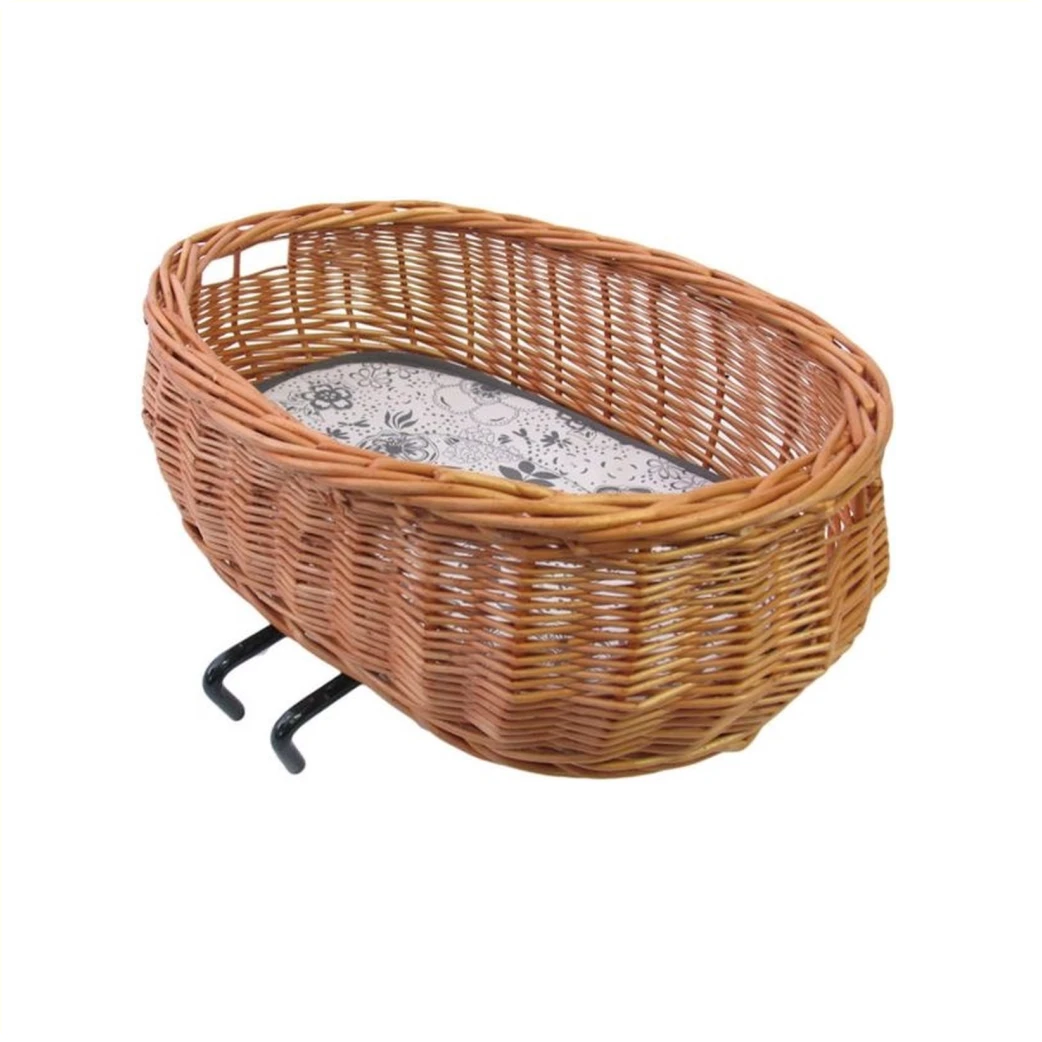 Basil Pluto, dierenfietsmand, riet, ovaal, voorop, afneembaar, compleet met in lengte verstelbare draagbeugel,onder mand gemonteerd, met aluminium balhoofdbuishouder EDO oversize XL (voor 30- 50mm diameter), incl. kussentje, zonder koepel 73007, nature... - AE-trading