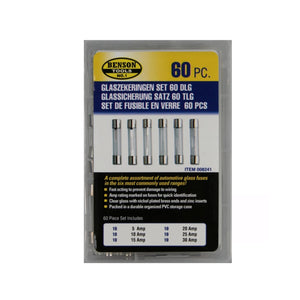 Glaszekeringen 32mm, assortiment 60 stuks in opbergbox. Bestaande uit 10x : 5A, 10A, 15A, 20A, 25A, 30A (hangverpakking) - AE-trading