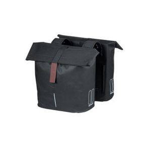 Basil City dubbele fietstas, waterafstotend polyester, waterkerende vouwsluiting, extra banden met klittenbandsluiting, Universal Bridge systeem (geschikt voor Basil DBS, MIK, Racktime platen (apart verkrijgbaar)), reflectie op alle zijden, 28-32L, zwart - AE-trading