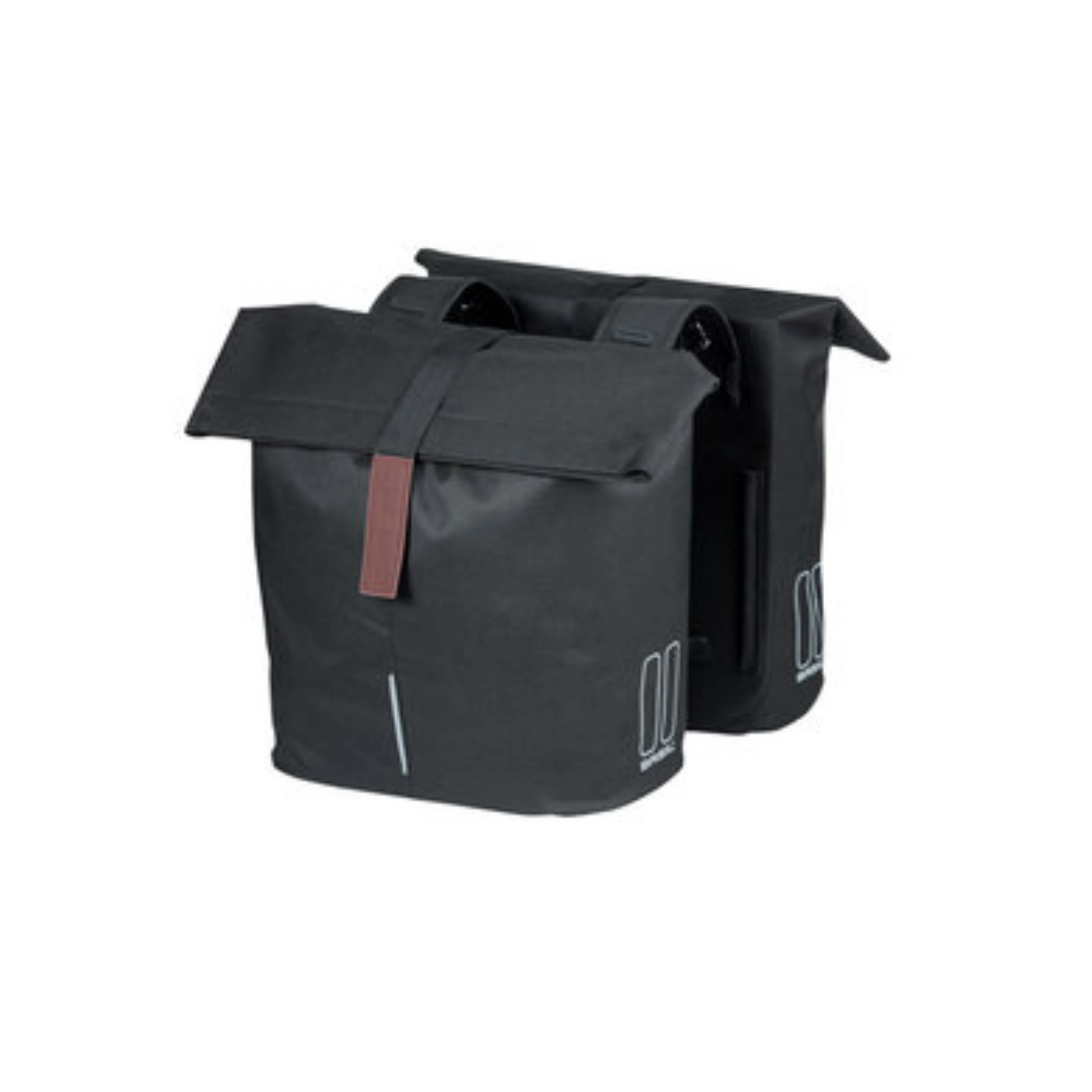 Basil City dubbele fietstas, waterafstotend polyester, waterkerende vouwsluiting, extra banden met klittenbandsluiting, Universal Bridge systeem (geschikt voor Basil DBS, MIK, Racktime platen (apart verkrijgbaar)), reflectie op alle zijden, 28-32L, zwart - AE-trading