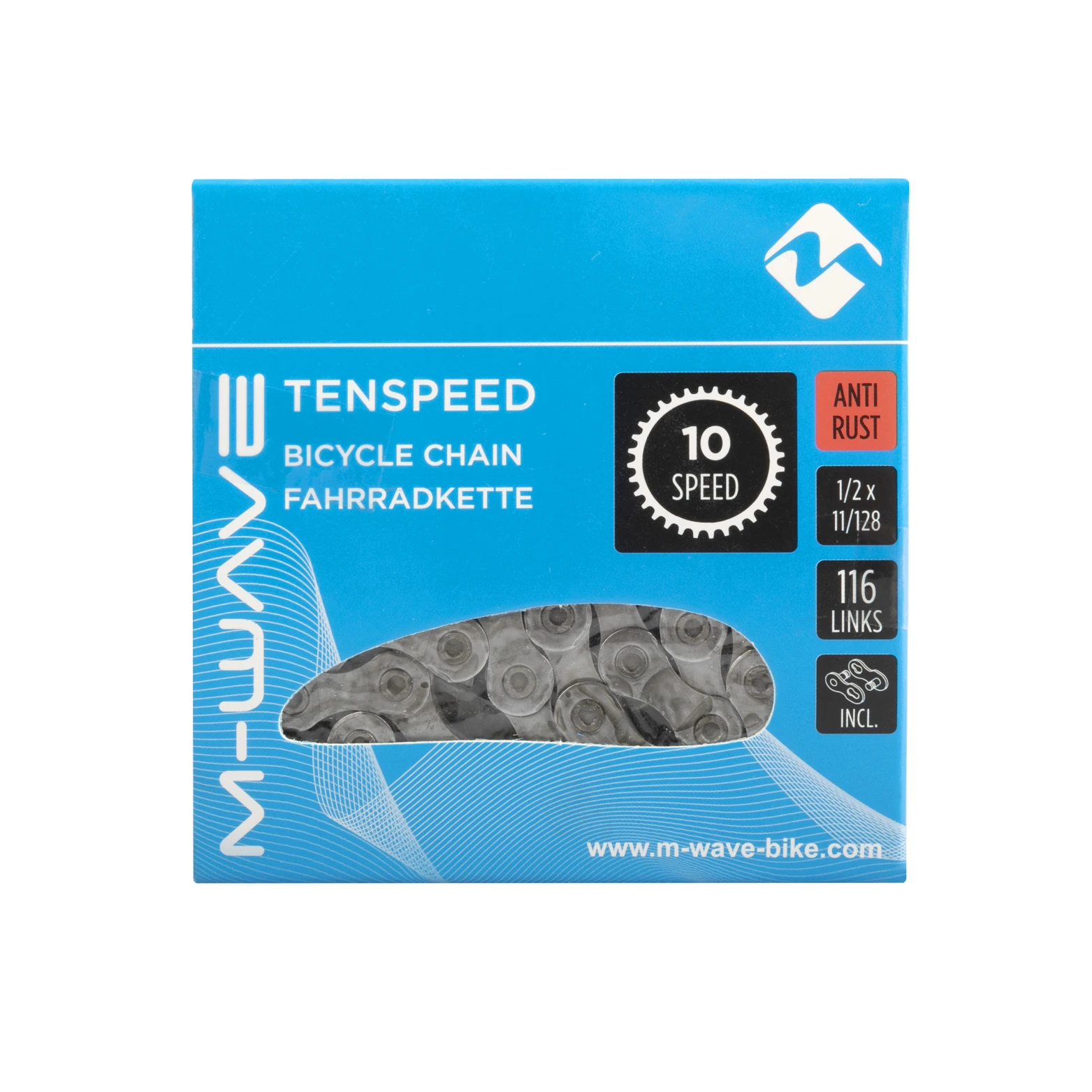 M-Wave ketting 10-speed, 1/2x11/128 116L zilver anti-roest (hangverpakking) - AE-trading
