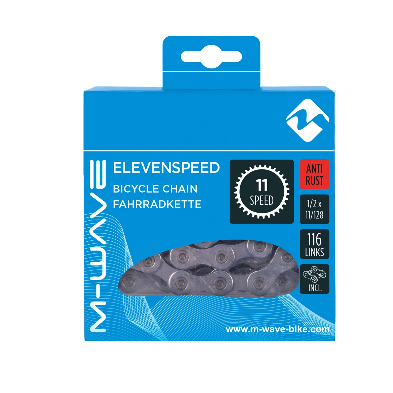 M-Wave ketting 11-speed, 1/2x11/128 116L zilver anti-roest (hangverpakking) - AE-trading