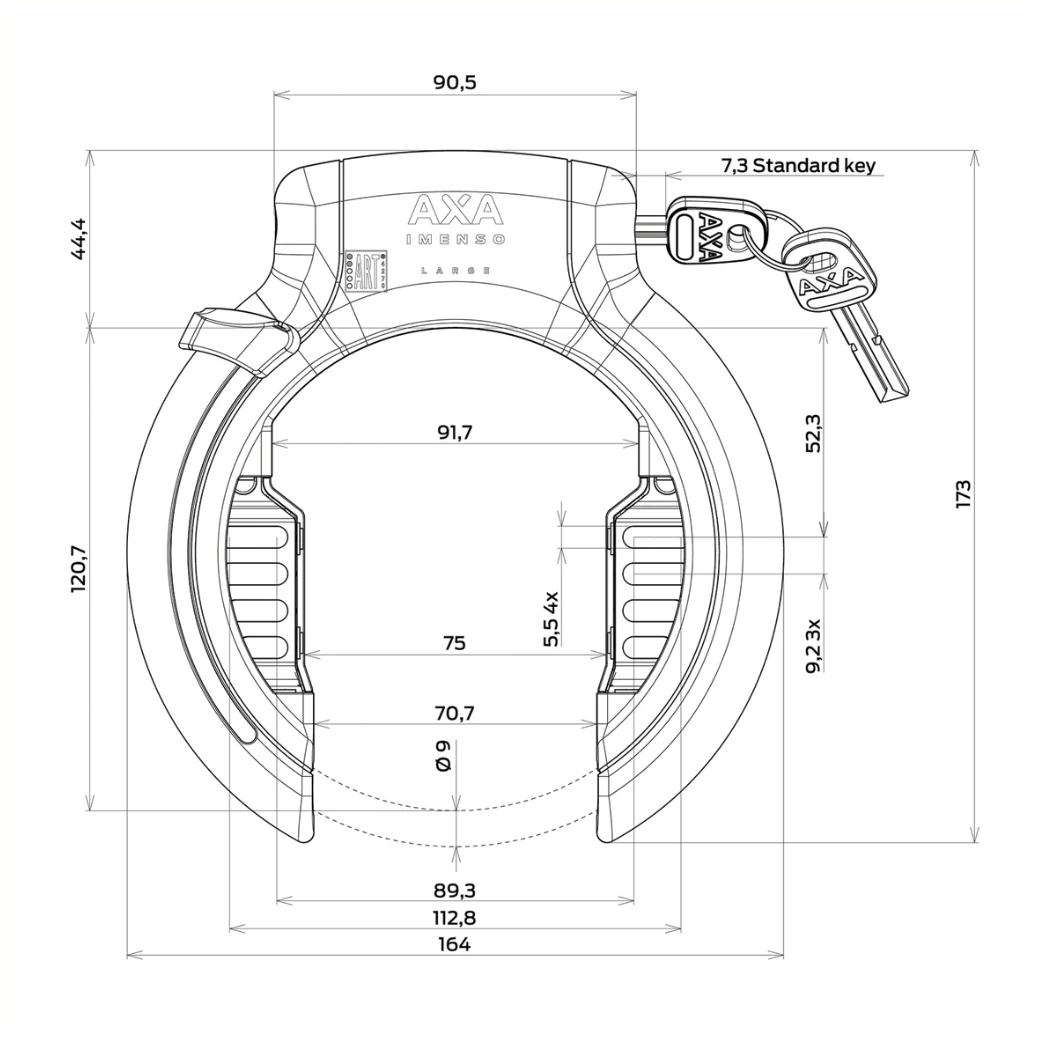 AXA Imenso Large met gat. ART**. Extra brede opening van 75 mm (hangverpakking). Beveligingsniveau 12 - AE-trading