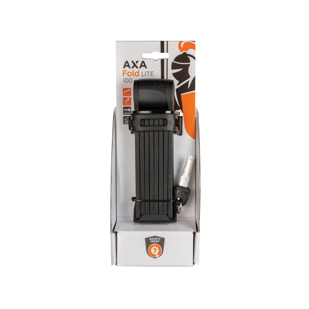 AXA vouwslot Fold Lite 100, lengte slot 100cm, schakels 7 mm, montage houder op bidonnokken of met 2 flexibele strips. Beveiligingsniveau 9. (hangverpakking) - AE-trading