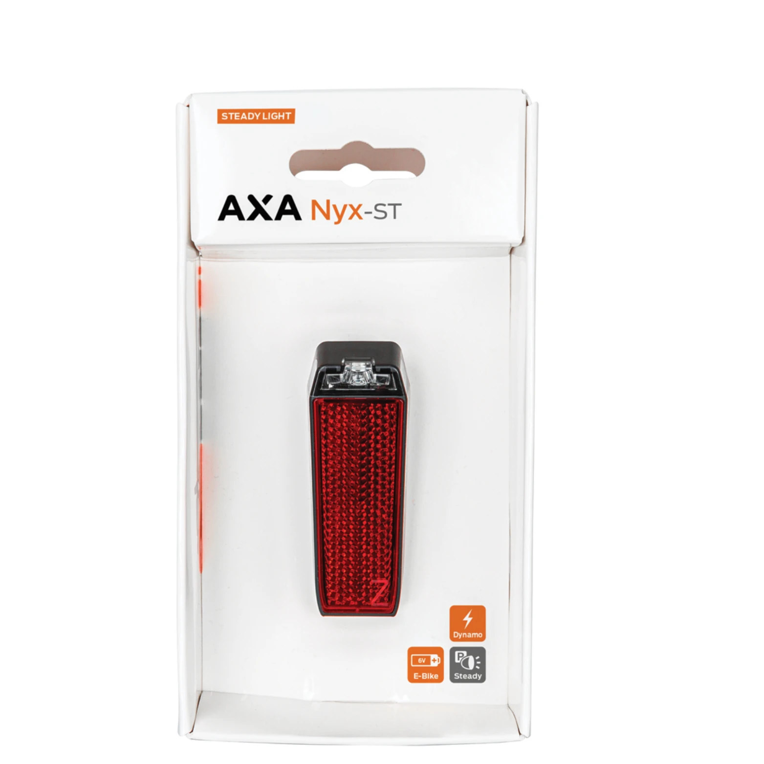 Axa Nyx Steady Light LED achterlicht, Spatbordmontage. Geschikt voor naafdynamo en 6V E-Bike, met 4min standlicht functie (hangverpakking) - AE-trading