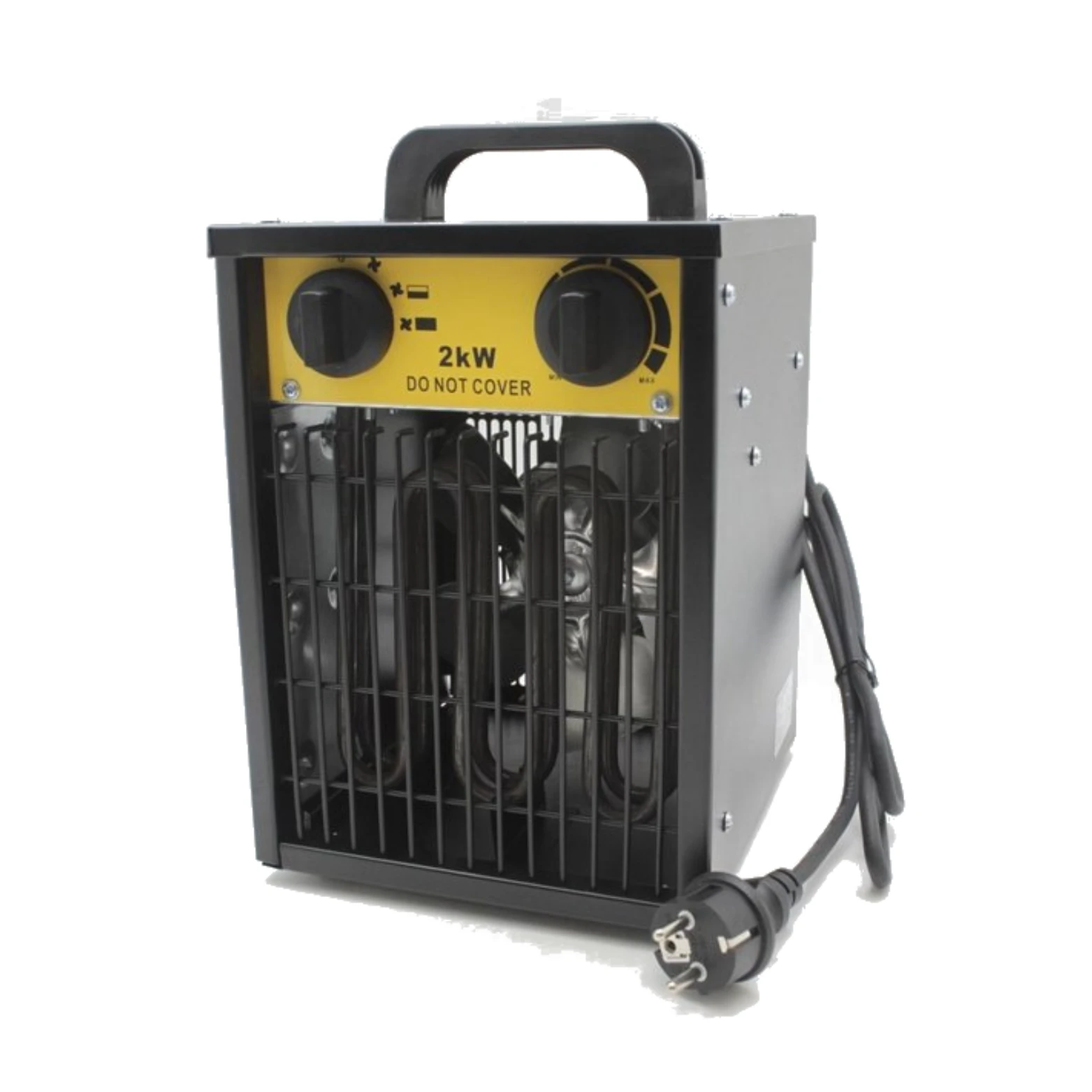 Werkplaatskachel 'PRO' 2000W, draagbaar 220-240V. Met instelbare thermostaat, voorzien van 2 schakelaars en 3 verschillende standen (voor ventilator) RVS verwarmingselement, verwarmingsoppervlak: 20m2, afmetingen: 235x225x330mm - AE-trading