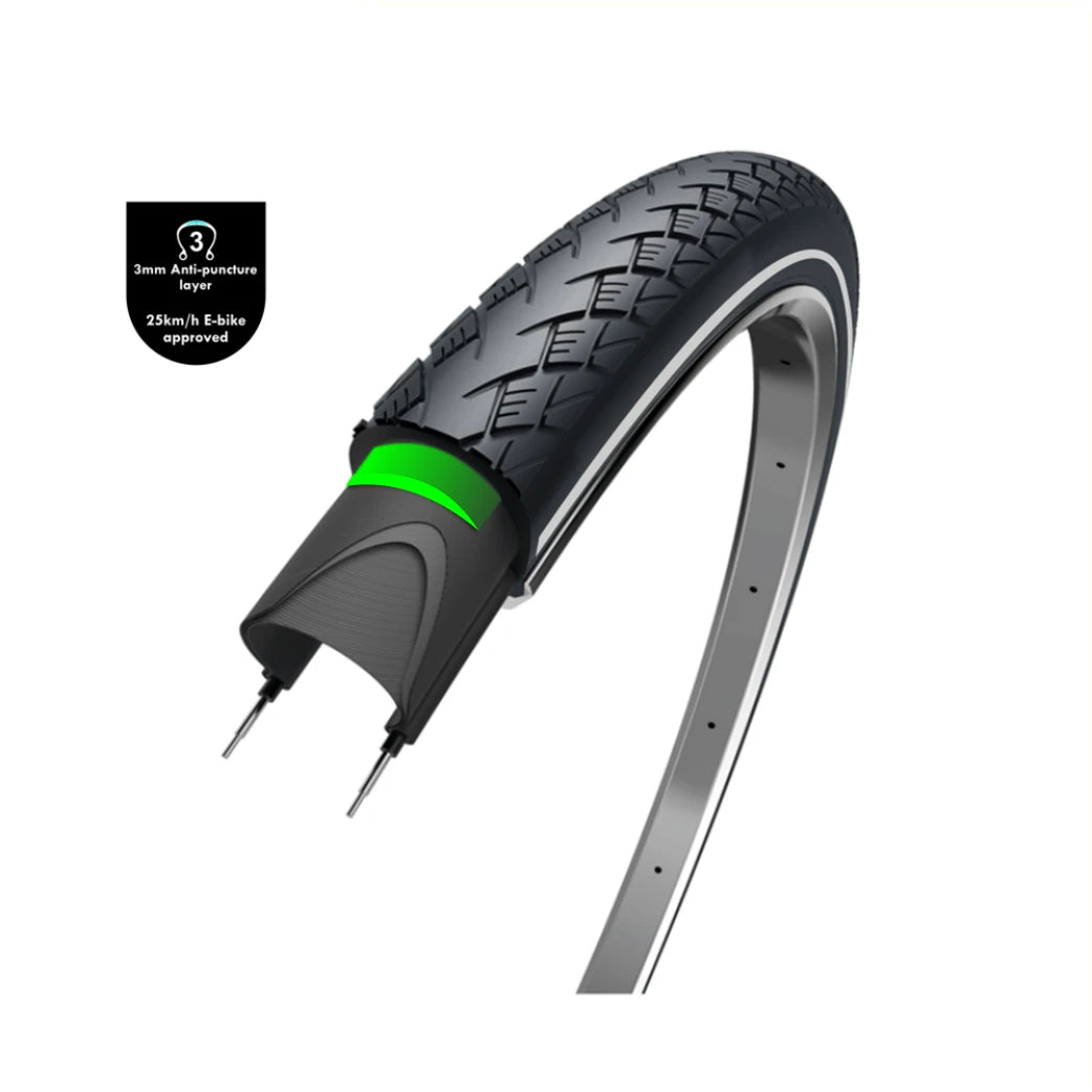 Buitenband: WOLFF Metro Elite kleur: zwart met reflectie, Maat: 28x1 5/8, ETRTO 37-622, 3mm anti-leklaag - AE-trading