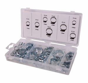 Slangklem assortiment, 40 stuks in opbergbox. bestaande uit: 3x 25mm, 27mm, 4x 22mm, 35mm, 40mm, 5x 12mm, 7x 15mm, 10x 20mm - AE-trading