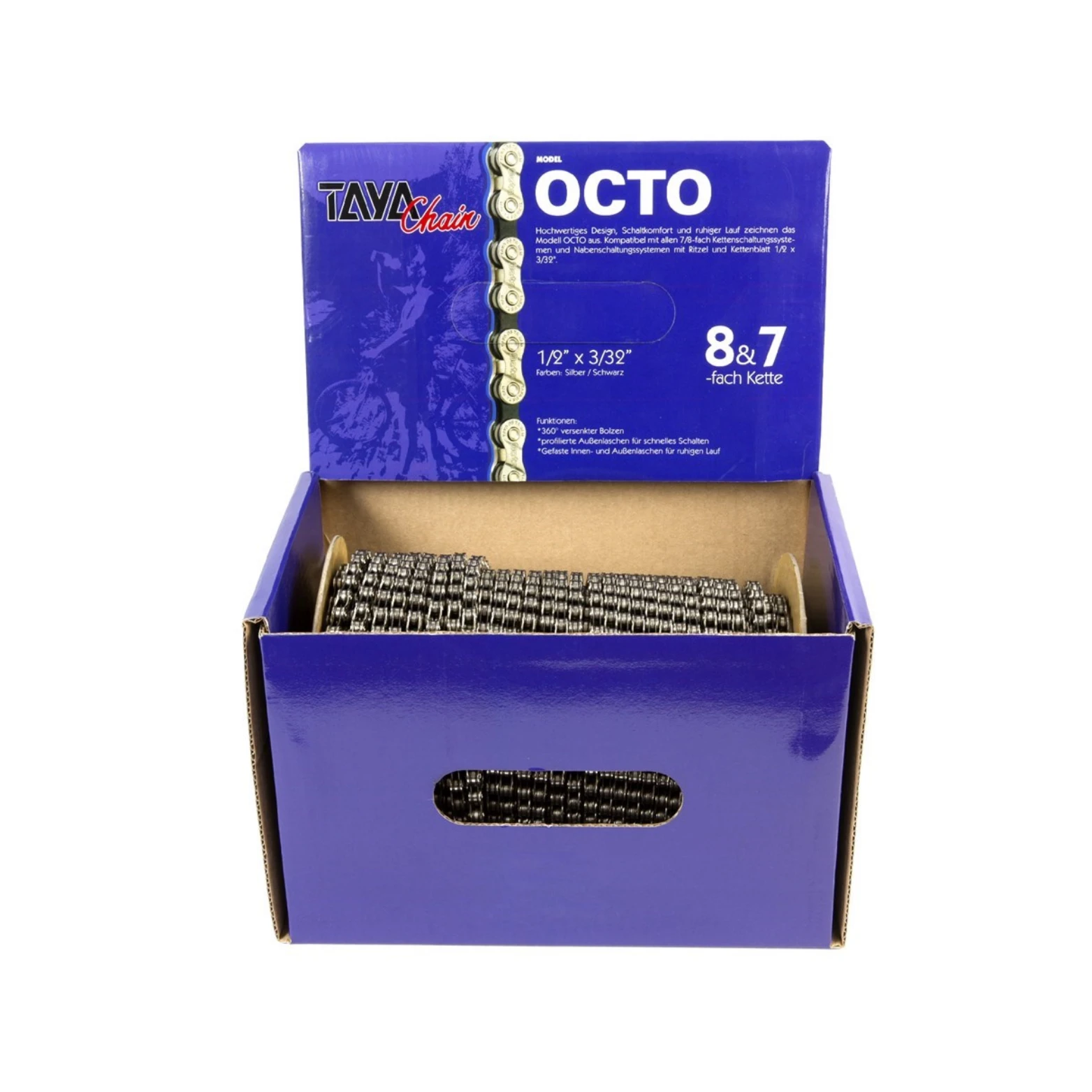 Taya ketting Octo 7/8-speed zilver/zwart, 1/2x3/32. 30 meter op rol, incl verbindingsschakels - AE-trading