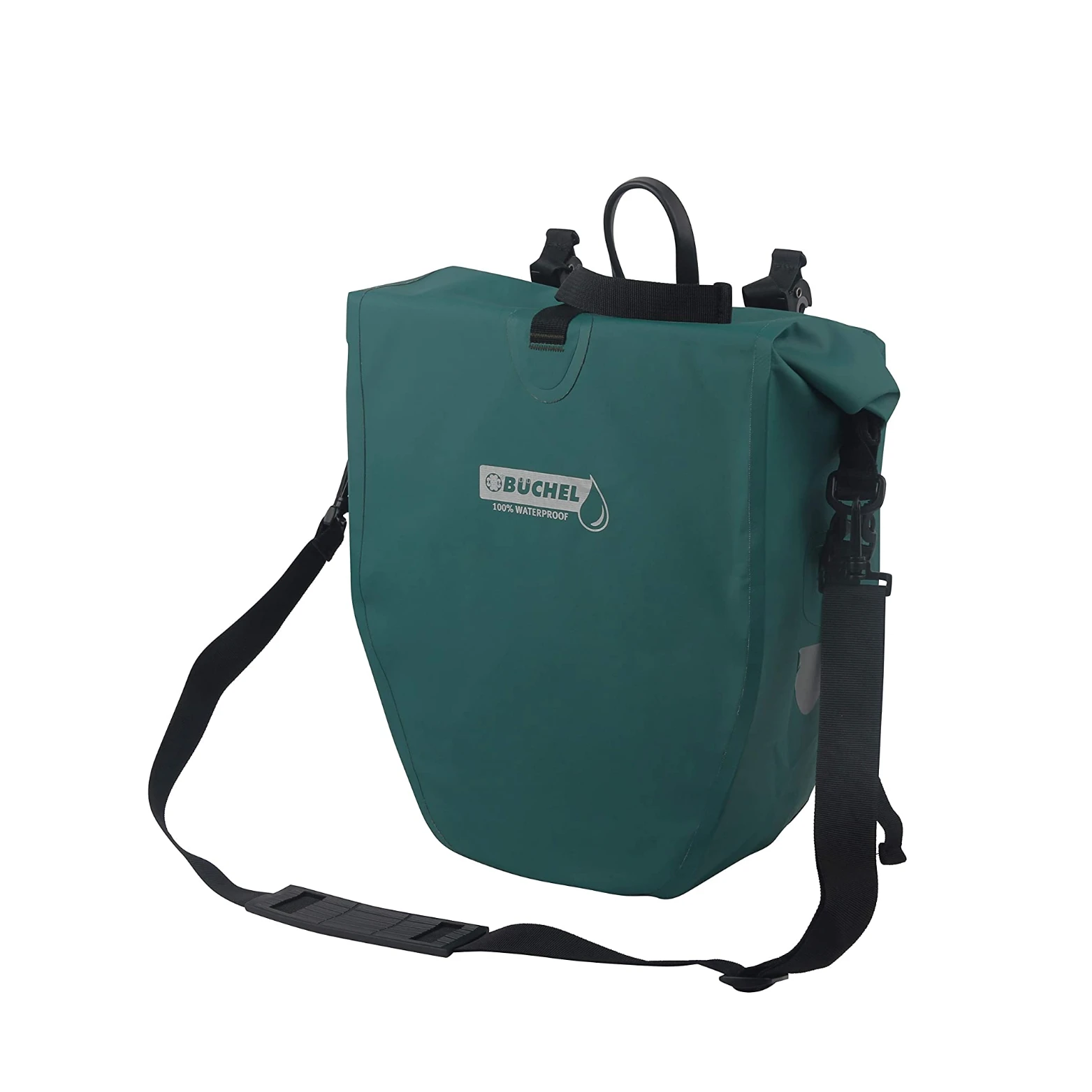 Büchel enkele tas,100% waterdicht. Waterdichte rits. afmetingen: 56,5 x 30 x 15 cm. Volume: 25,4L incl. Haaksysteem voor aan de bagagedrager. kleur aqua - AE-trading