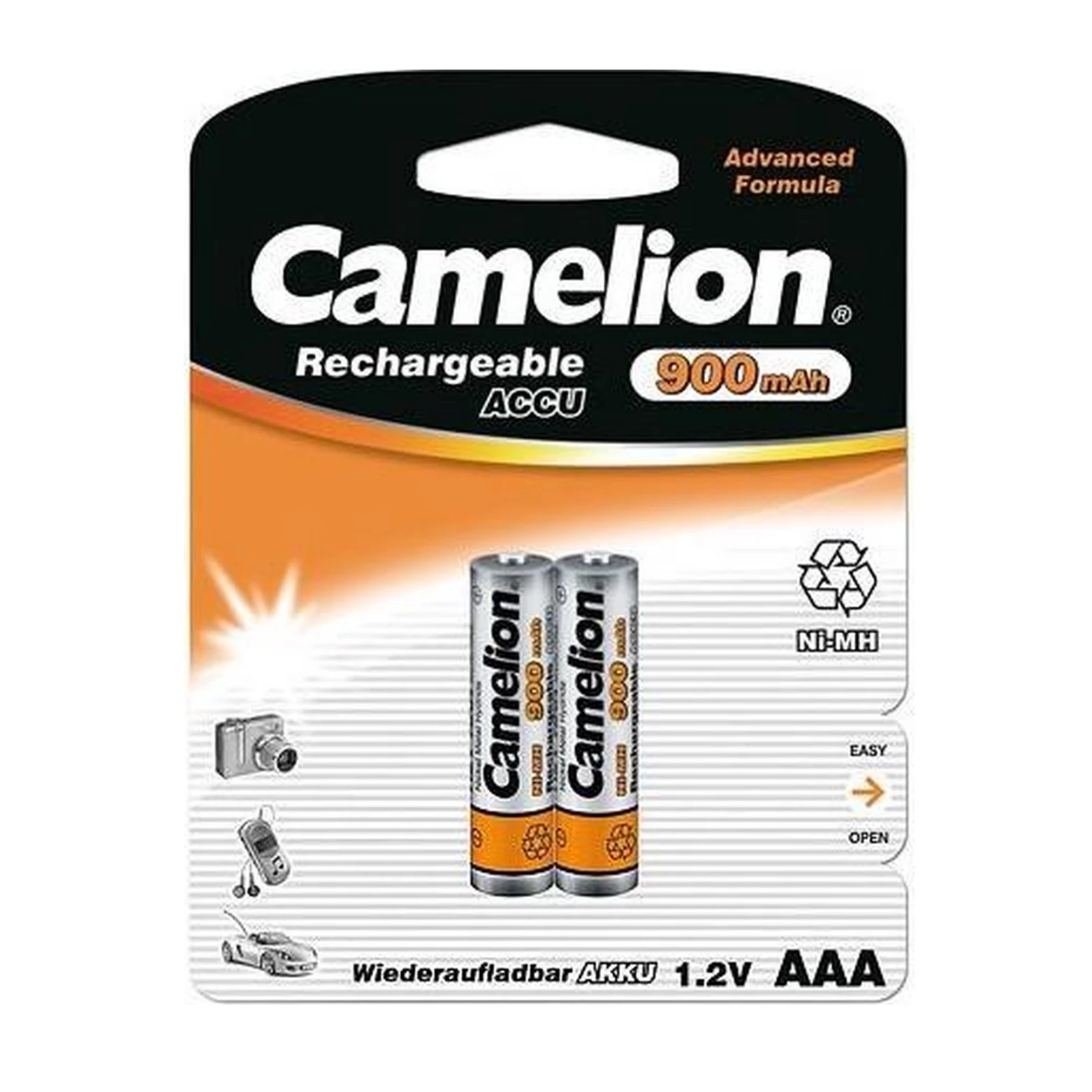 Camelion oplaadbare AAA batterijen, NimH 900maH. 2 stuks (hangverpakking) - AE-trading