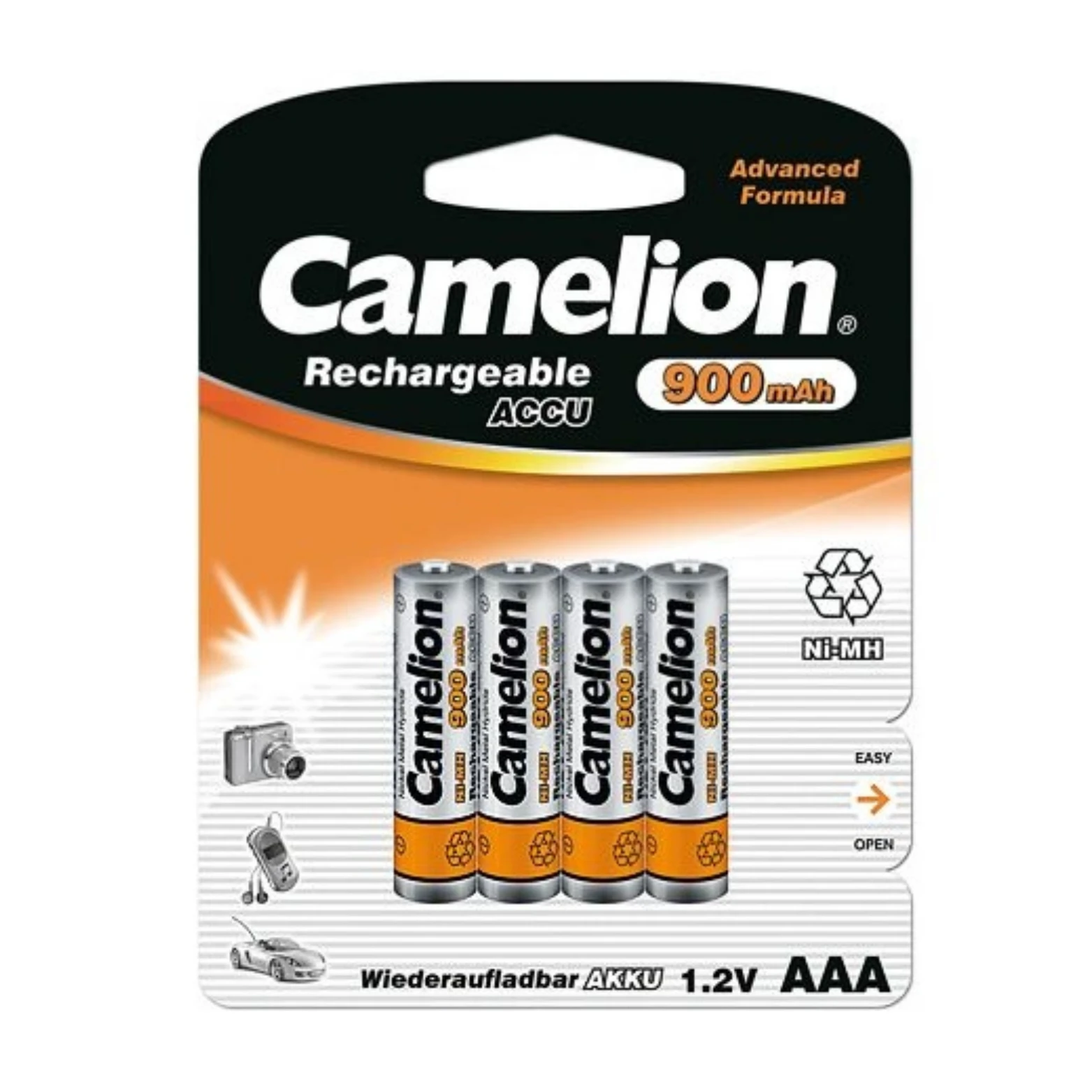 Camelion oplaadbare AAA batterijen, NimH 900maH. 4 stuks (hangverpakking) - AE-trading