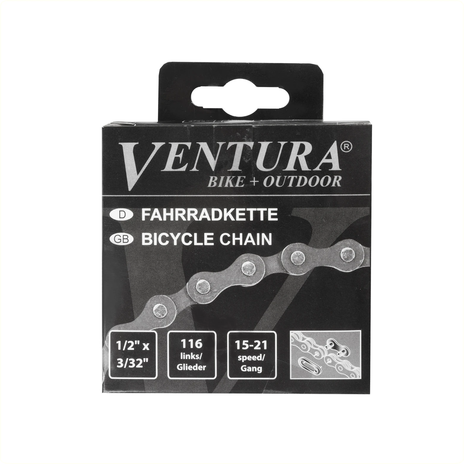 Ventura Ketting 6/7 speed, 1/2x3/32 116L zwart/bruin (hangverpakking) - AE-trading