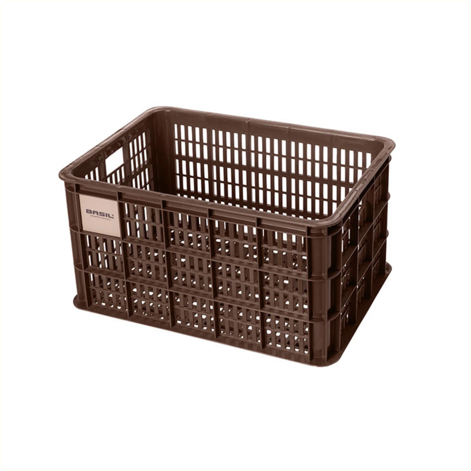 Basil krat L gerecycled kunststof, klein formaat, incl. kratclicker, geschikt voor MIK, Racktime, IRack, MonkeyLoad en AtranVelo platen (apart verkrijgbaar), excl. bev .materiaal, max. gewicht afhankelijk van max. toelaatbaar gew. drager, bruin 40L 49x... - AE-trading
