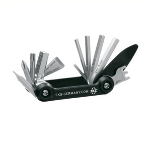 SKS TOM 14 Multi tool. 14 functies o.a inbussleutel, schroevendraaier, torx-sleutel, bandenlichter, spaaksleutel en dophefboom/remblokopener. RVS en neopreen etui.79x39x20mm, 129gr. - AE-trading