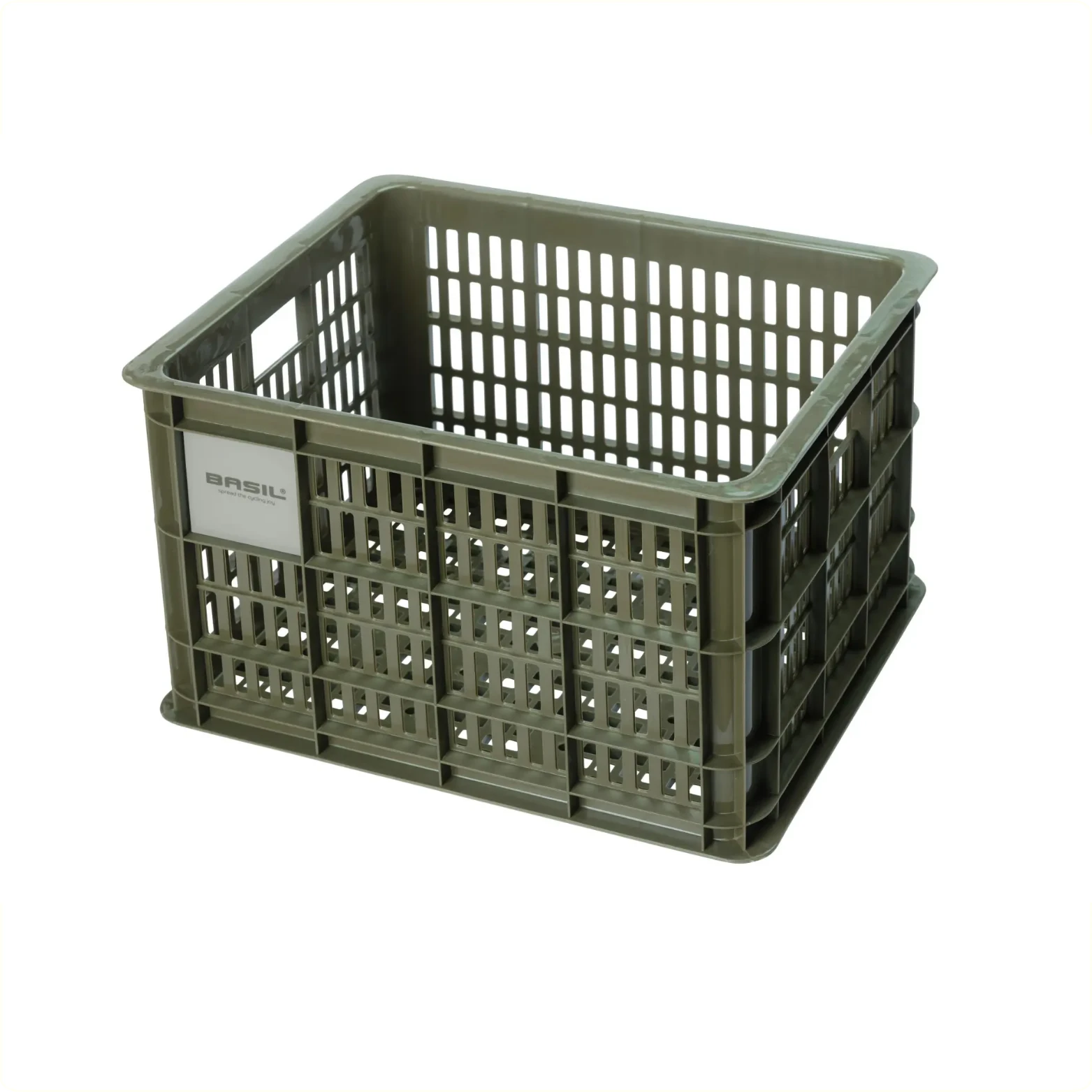 Basil krat M gerecycled kunststof, klein formaat, incl. kratclicker, geschikt voor MIK, Racktime, IRack, MonkeyLoad en AtranVelo platen (apart verkrijgbaar), excl. bev .materiaal, max. gewicht afhankelijk van max. toelaatbaar gew. drager, Mosgroen 29L ... - AE-trading