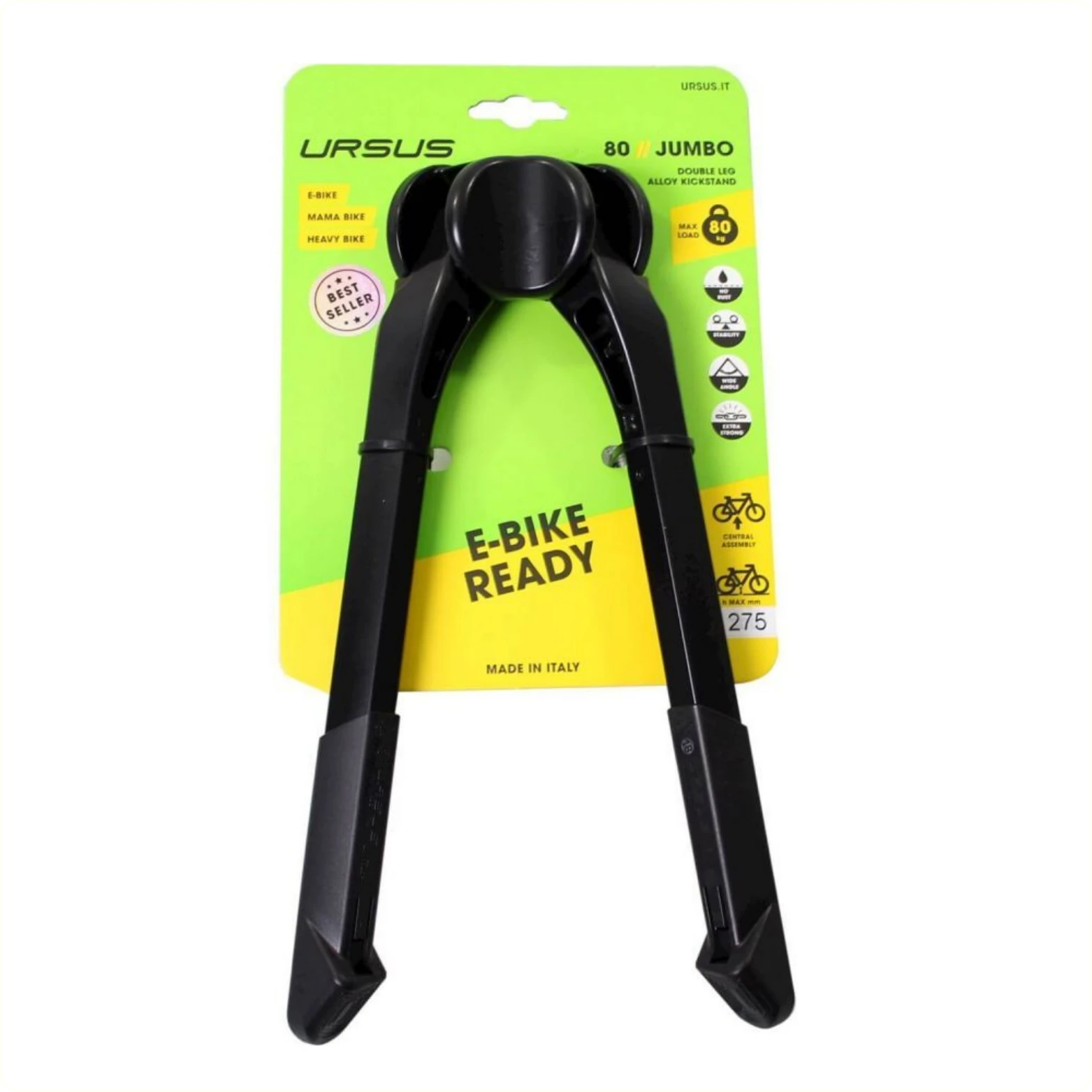 Ursus Jumbo EVO dubbele/tweepoot standaard. Zwart, 26", hoogte 275mm, max belasting 80kg (hangverpakking) - AE-trading