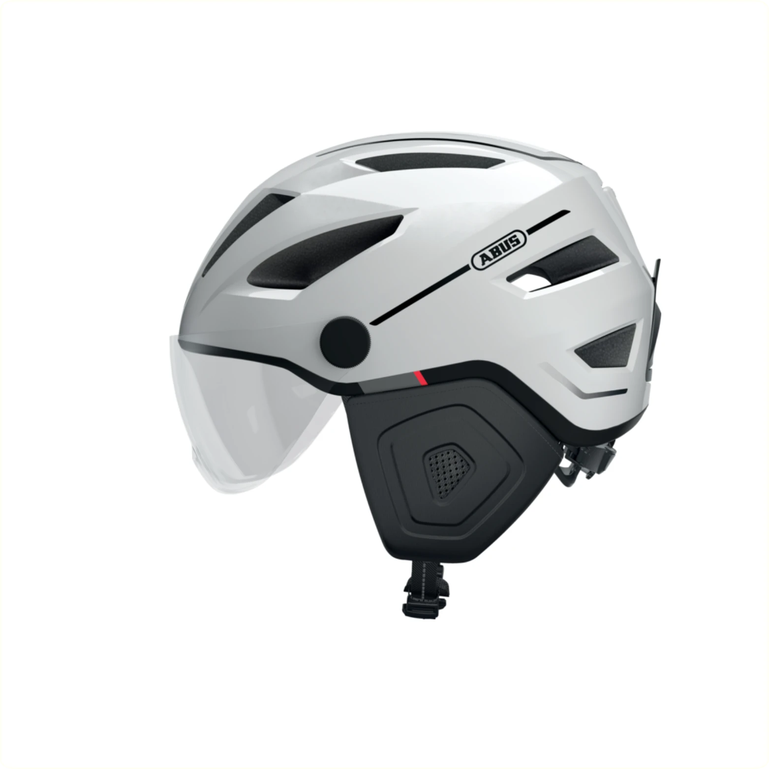 Abus helm Pedelec 2.0 ACE L (56-62) Met vizier, oorkappen. Magnetische fidlock sluiting en regenhoes. Ponytail-compatible. NTA goedgekeurd voor snorscooter en speed pedelecs, pearl white - AE-trading