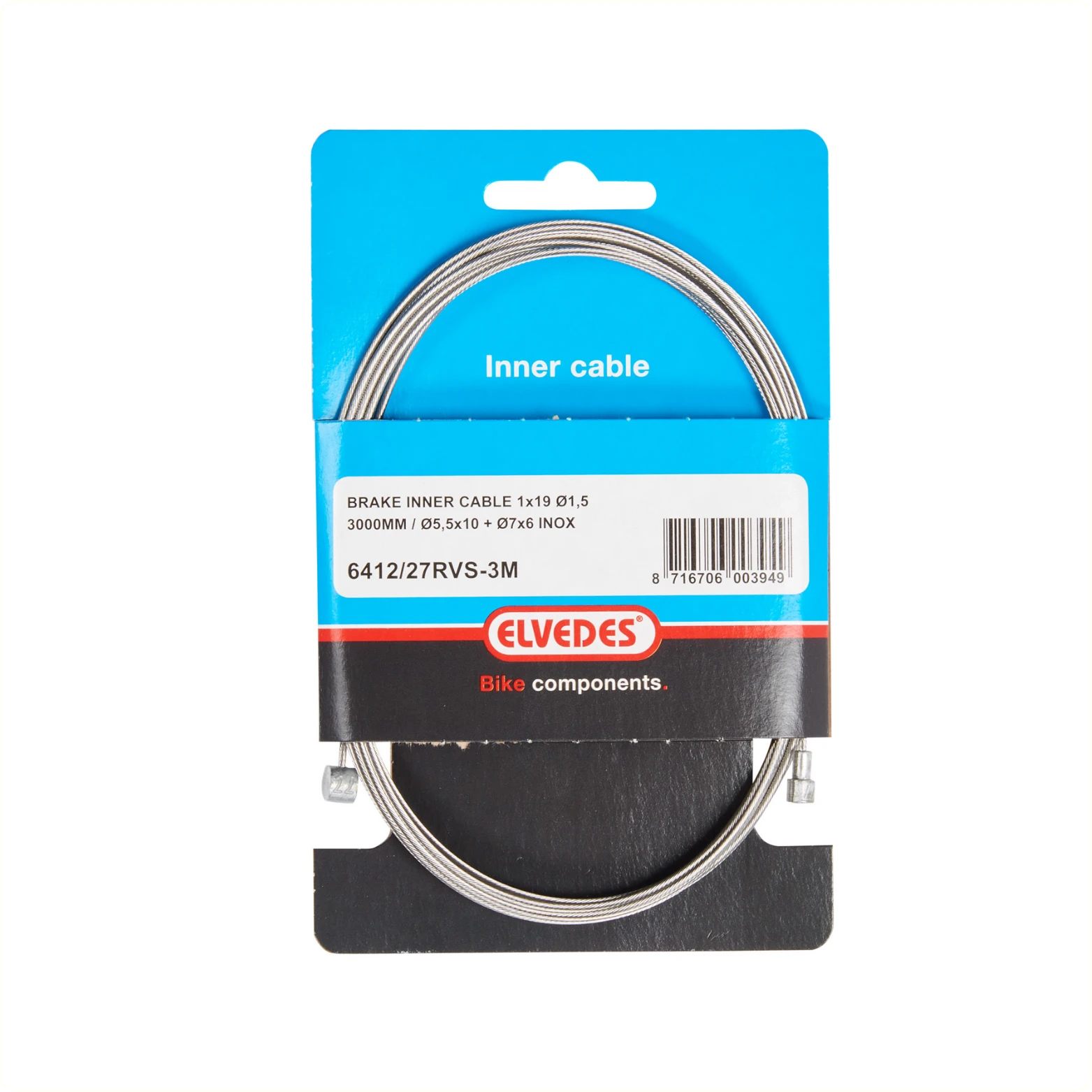 Elvedes binnenkabel Rem 3.00M diameter1,5mm met 2 nippel 7x6mm en 5.5x10 - AE-trading