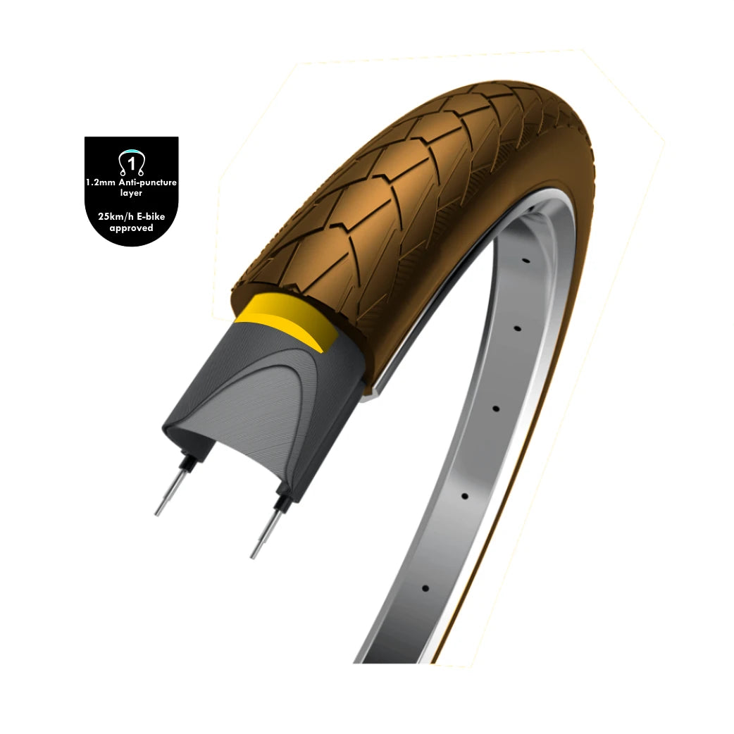 Buitenband: WOLFF Mambo kleur: bruin met reflectie, Maat: 28x2.0, ETRTO 50-622 1.2mm anti-lek laag - AE-trading