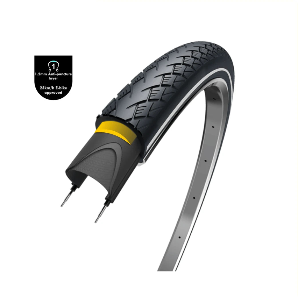 Buitenband: WOLFF Metro Elite kleur: zwart met reflectie, Maat: 26x1.75, ETRTO 47-559, 1.2mm anti-leklaag - AE-trading