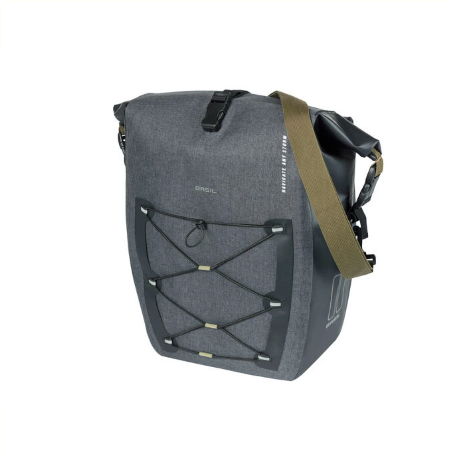 Basil Navigator Storm L enkele fietstas, waterdicht (IPX3), tarpaulin/600D polyester, roltopsluiting met extra instelbare sluiting, compressie voorvak dmv instelbare reflecterend elastiek, handvat en schouderband, Hook On-systeem, reflectie, 25-31L, zw... - AE-trading