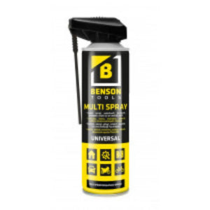 Benson Multi-spray 300ml. Multi spray universeel met een 2-way spray kop. Universele spray met een meervoudige werking. Smeert, reinigt, onderhoudt, beschermt, versoepelt, maakt los en verdrijft vocht. Stopt en voorkomt vervelend piepen en kraken. Besc... - AE-trading