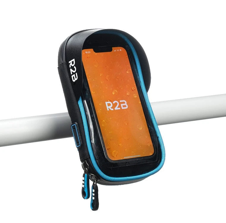 R2B Telefoonhouder Den Haag zwart/blauw, waterdicht, passend voor schermen tot 17x9x3cm (hangverpakking) - AE-trading