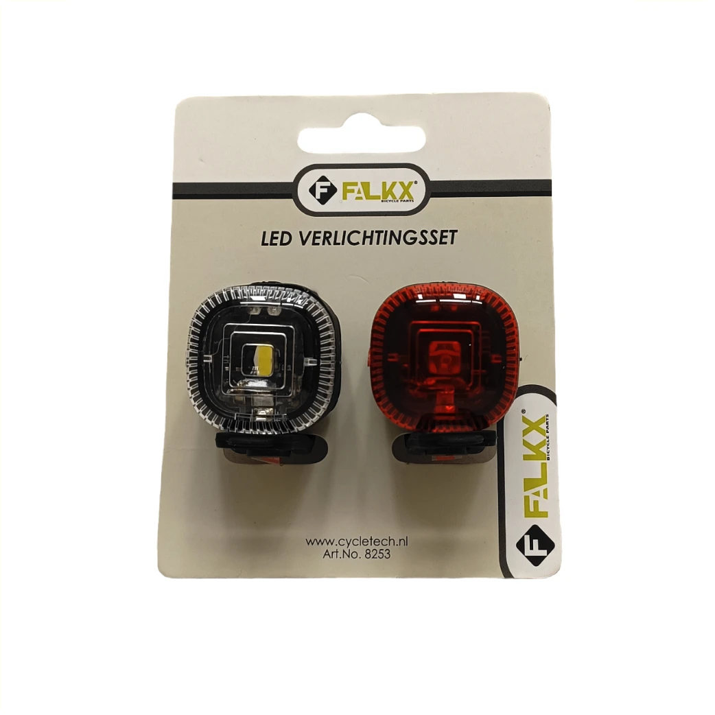 FALKX Sharp Star LED siliconen verlichting set , zwart. 2 leds per lamp. functies: aan/knipperen/uit. Past om 22.2-31.8mm incl 2x CR2032 batterijen. (hangverpakking). - AE-trading