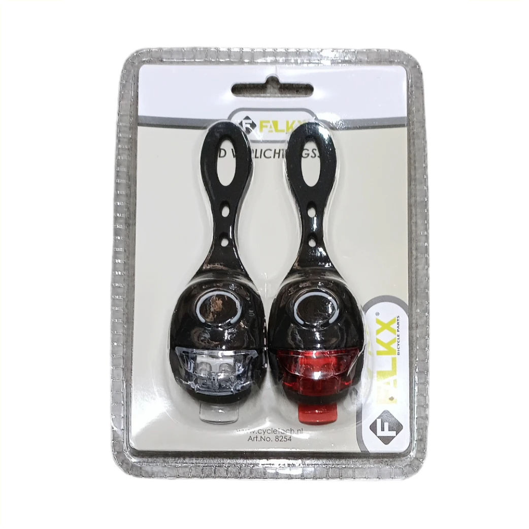 FALKX Snake Eye LED siliconen verlichting set , zwart. 2 leds per lamp. functies: aan/knipperen/uit. Past om 22.2-31.8mm incl 2x CR2032 batterijen. (hangverpakking). - AE-trading