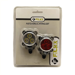 FALKX Tri Star LED siliconen verlichting set , zwart. 3 leds per lamp. functies: Eco 30%, normaal 40%, medium 50% full 100%. en 4 knipperstanden. . Past om 22.2-31.8mm incl USB oplaadbaar (hangverpakking). - AE-trading