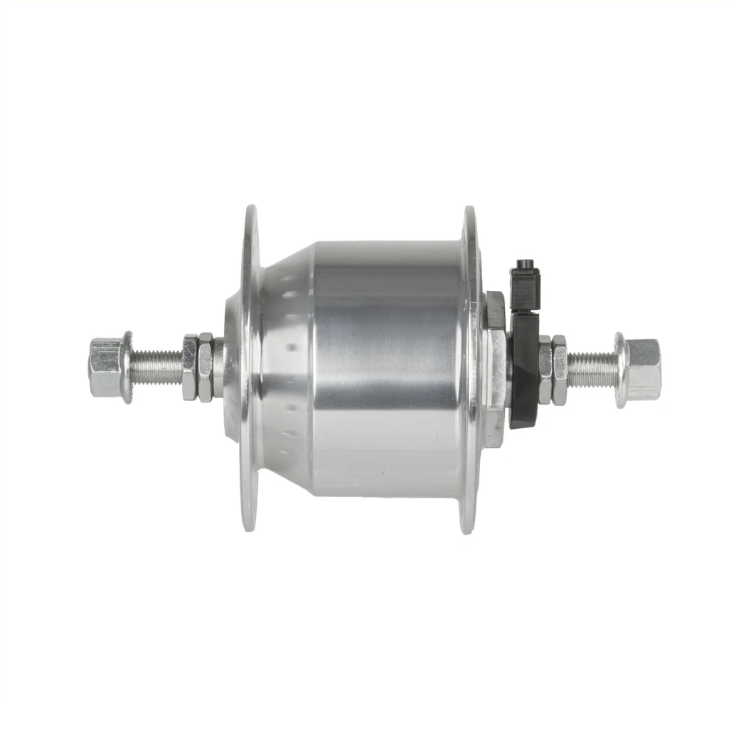 Anlun naafdynamo. OLD 100mm 36 gaats/ 6V/3W.Vaste as. voor velgrem uitvoering. zilver (werkplaatsverpakking) - AE-trading