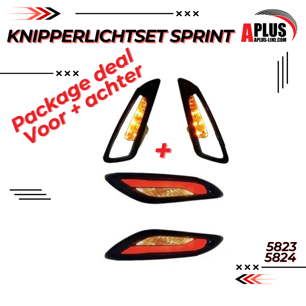 Package Deal 1 X Knipperlichtset Aplus Tube Dagrij Voorzijde L+R Sprint/Primavera Smoke' + Knipperlichtset Aplus Tube Dagrij Achterzijde L+R Sprint/Primavera Smoke (5823 + 5824) - AE-trading