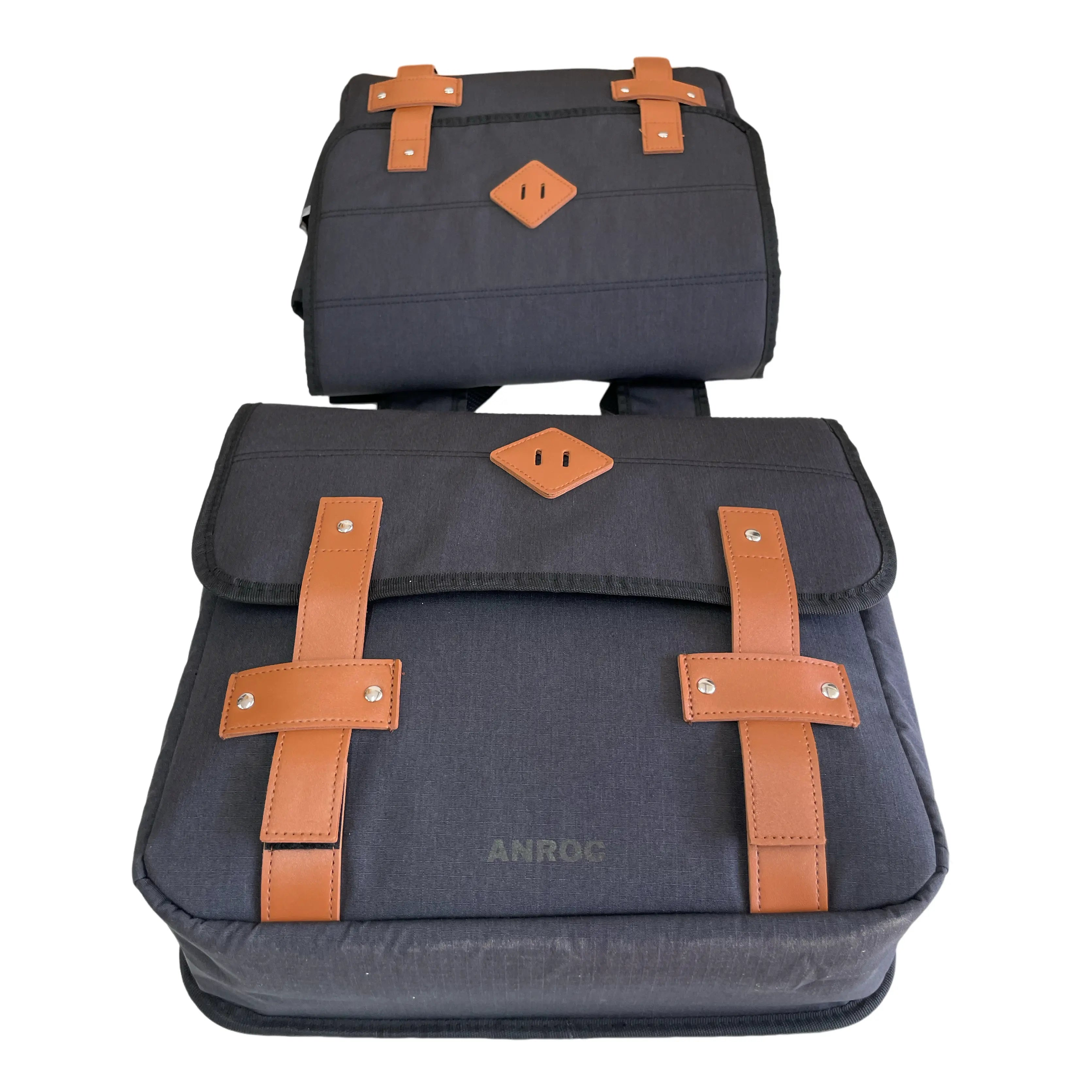 Anroc Dubbele Fietstas Retro Canvas waterafstotend Donker Grijs - AE-trading