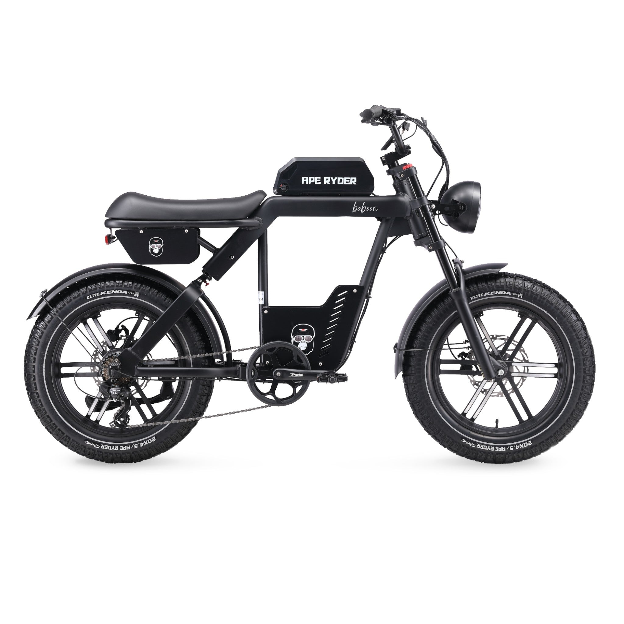 Ape Ryder Baboon - Fatbike - Mat Zwart - 20x4.5 inch - Accu 48V (14.5Ah) - 250W Achterwielmotor - Shimano 7 Versnellingen - Hydraulische Remmen - AE-trading