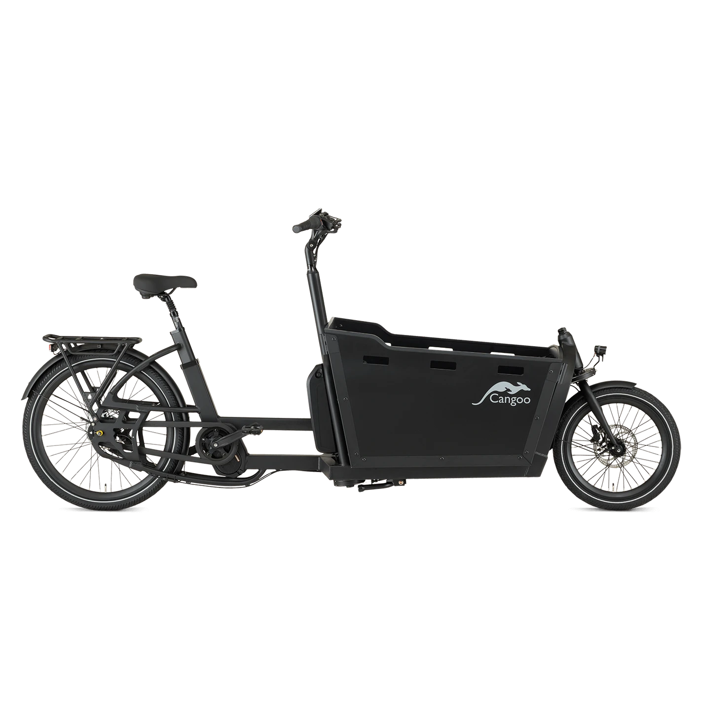 Cangoo Buzz Elektrische Bakfiets Mat Zwart – Ruimte voor 4 Personen | Shimano Nexus 7 | Ananda M100 Motor | 615Wh Accu | Hydraulische Schijfremmen TEKTRO - AE-trading