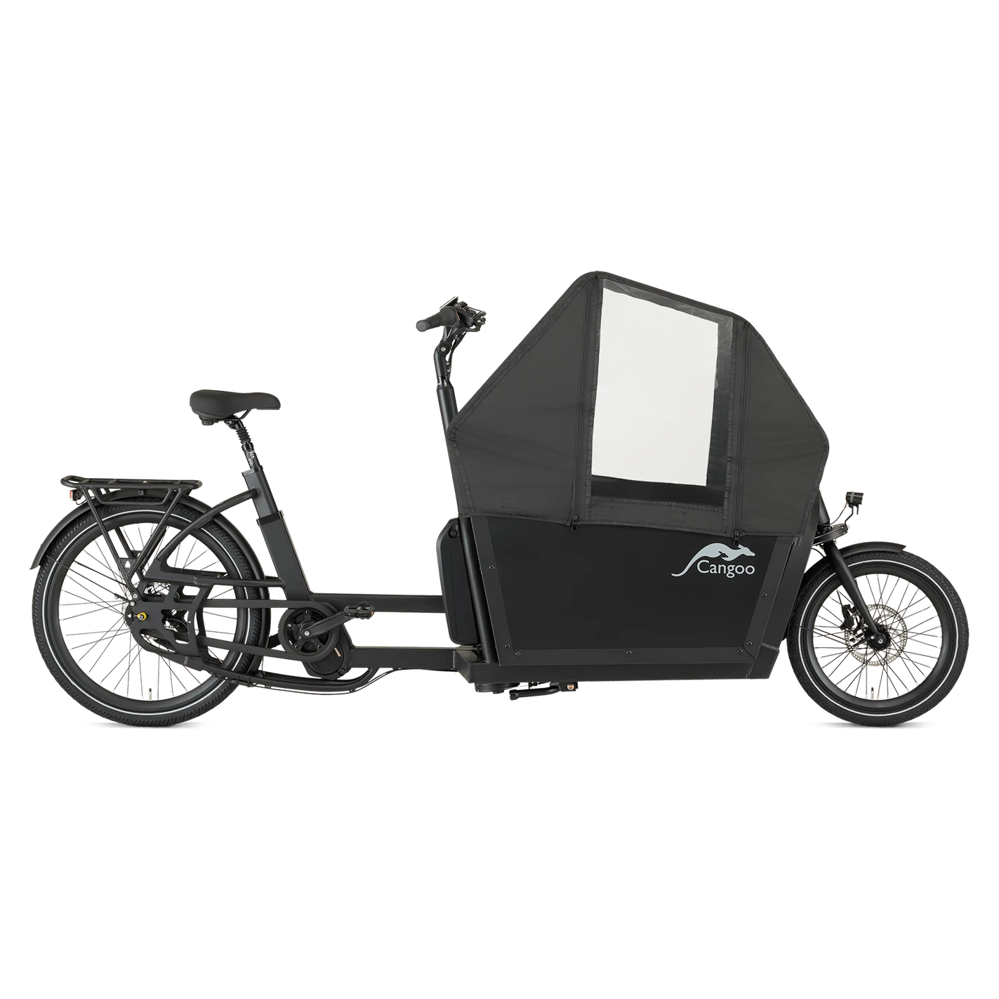 Cangoo Buzz Elektrische Bakfiets Mat Zwart – Ruimte voor 4 Personen | Shimano Nexus 7 | Ananda M100 Motor | 615Wh Accu | Hydraulische Schijfremmen TEKTRO - AE-trading
