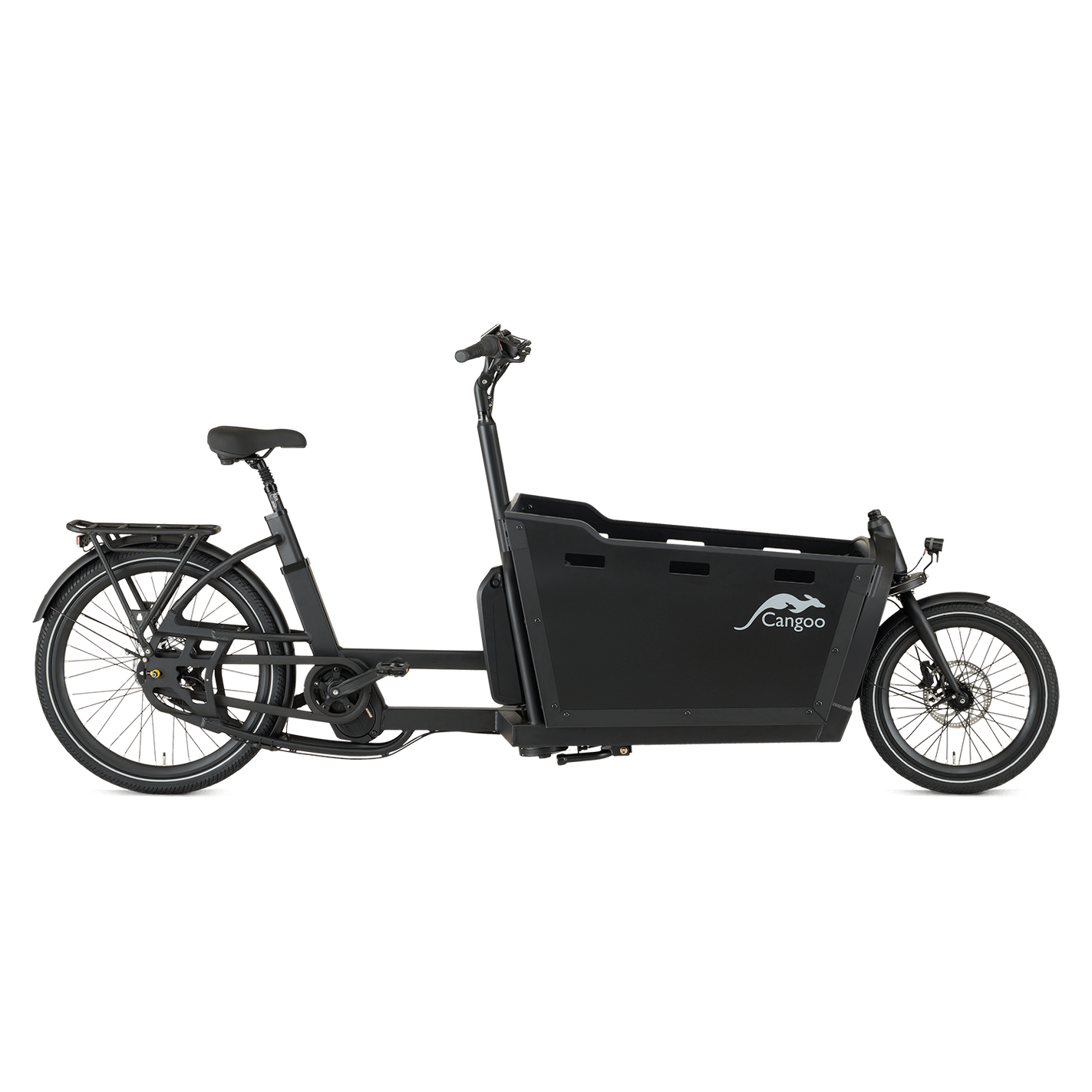 Cangoo Buzz Elektrische Bakfiets Mat Zwart – Ruimte voor 4 Personen | Shimano Nexus 7 | Ananda M100 Motor | 615Wh Accu | Hydraulische Schijfremmen TEKTRO - AE-trading