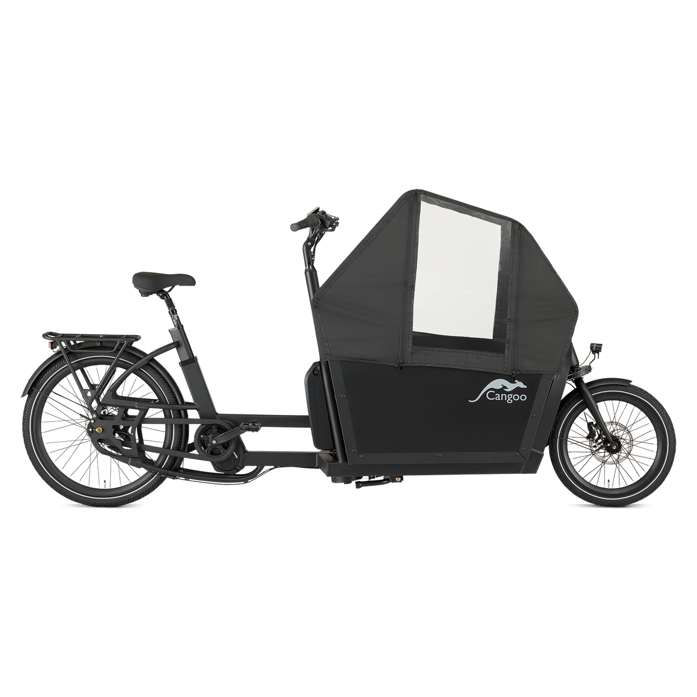 Cangoo Buzz Elektrische Bakfiets Mat Zwart – Ruimte voor 4 Personen | Shimano Nexus 7 | Ananda M100 Motor | 615Wh Accu | Hydraulische Schijfremmen TEKTRO - AE-trading