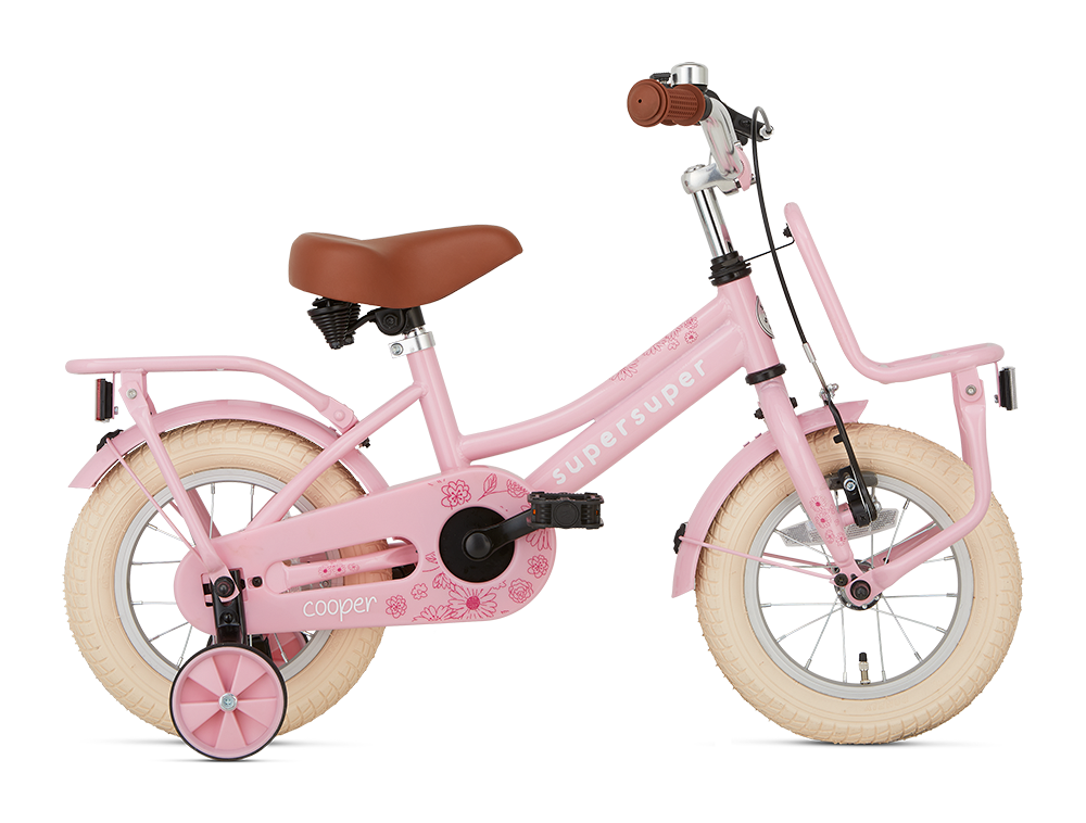 SuperSuper Cooper 12 Girls Kinderfiets Roze – Inclusief Zijwieltjes, Perfect voor Beginners met Lichtgewicht Frame en Veiligheidshandvatten - AE-trading