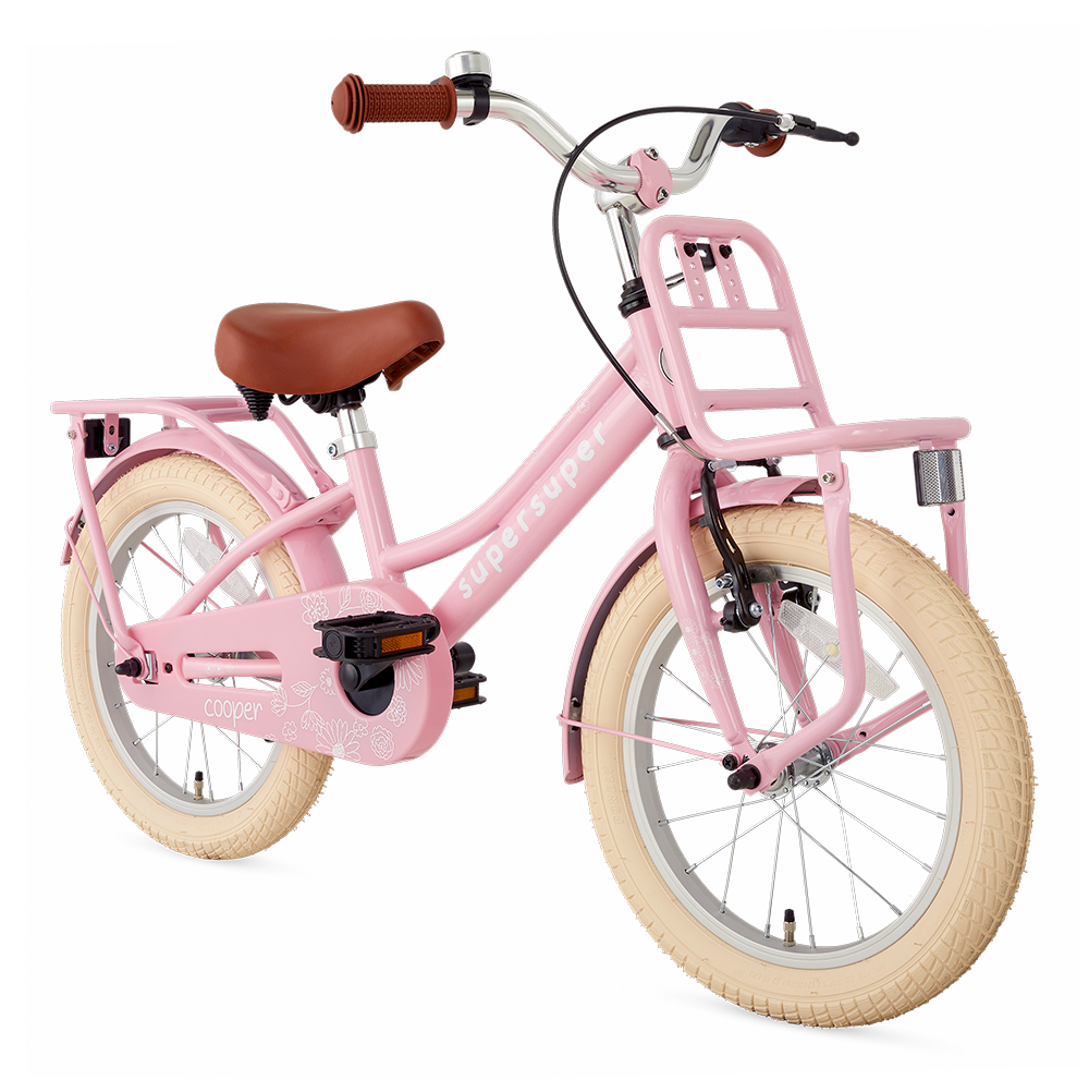 SuperSuper Cooper 16 Kinderfiets Roze – Comfortabele Meisjesfiets met Lichtgewicht Frame en Stabiele Zijwieltjes - AE-trading