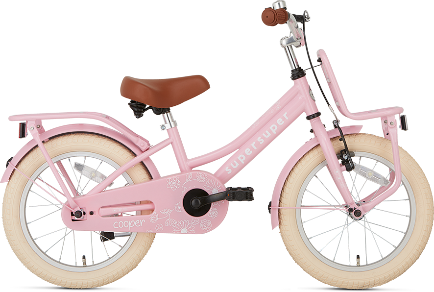 SuperSuper Cooper 16 Kinderfiets Roze – Comfortabele Meisjesfiets met Lichtgewicht Frame en Stabiele Zijwieltjes - AE-trading