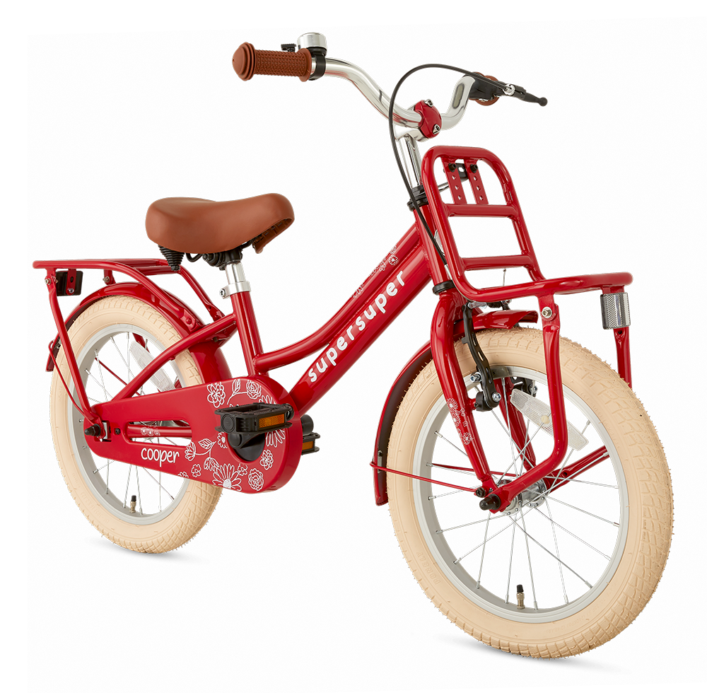 SuperSuper Cooper 16 Kinderfiets Rood – Stoere Jongensfiets met Veilig Aluminium Frame en Lichtgewicht Ontwerp - AE-trading