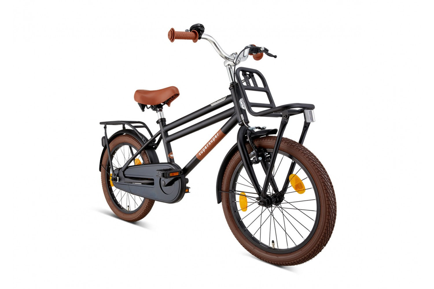 SuperSuper Cooper 18 Kinderfiets Mat Zwart – Sportieve en Sterke Jongensfiets met Lichtgewicht Frame en Veiligheidshandvatten - AE-trading