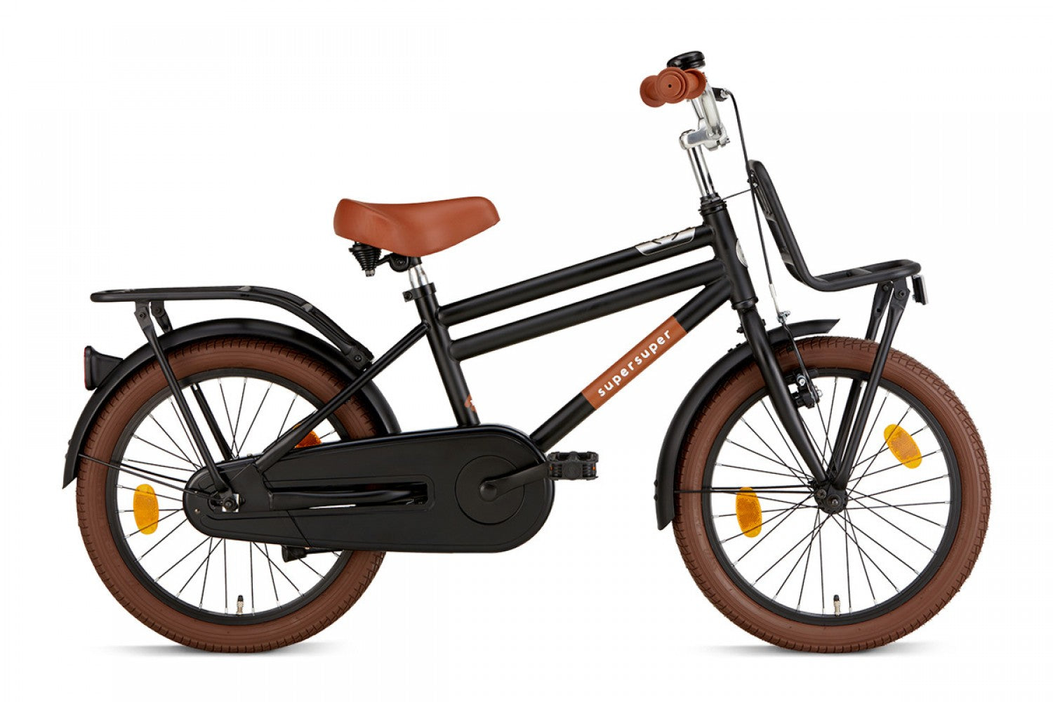 SuperSuper Cooper 18 Kinderfiets Mat Zwart – Sportieve en Sterke Jongensfiets met Lichtgewicht Frame en Veiligheidshandvatten - AE-trading