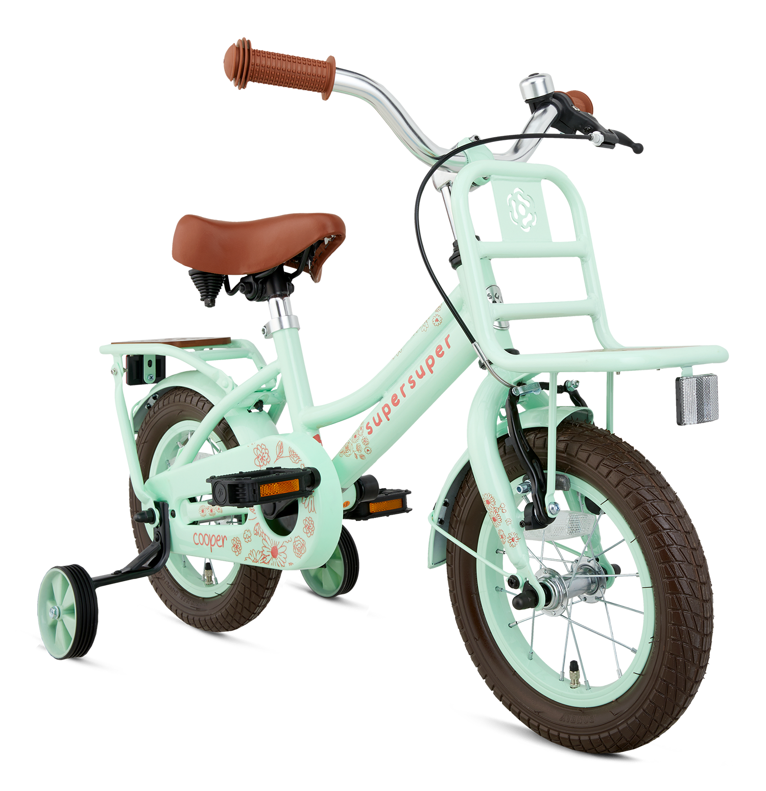 SuperSuper Cooper Bamboo 12 Kinderfiets Pistache – Inclusief Zijwieltjes, Duurzame & Veilige Kinderfiets met Lichtgewicht Ontwerp - AE-trading