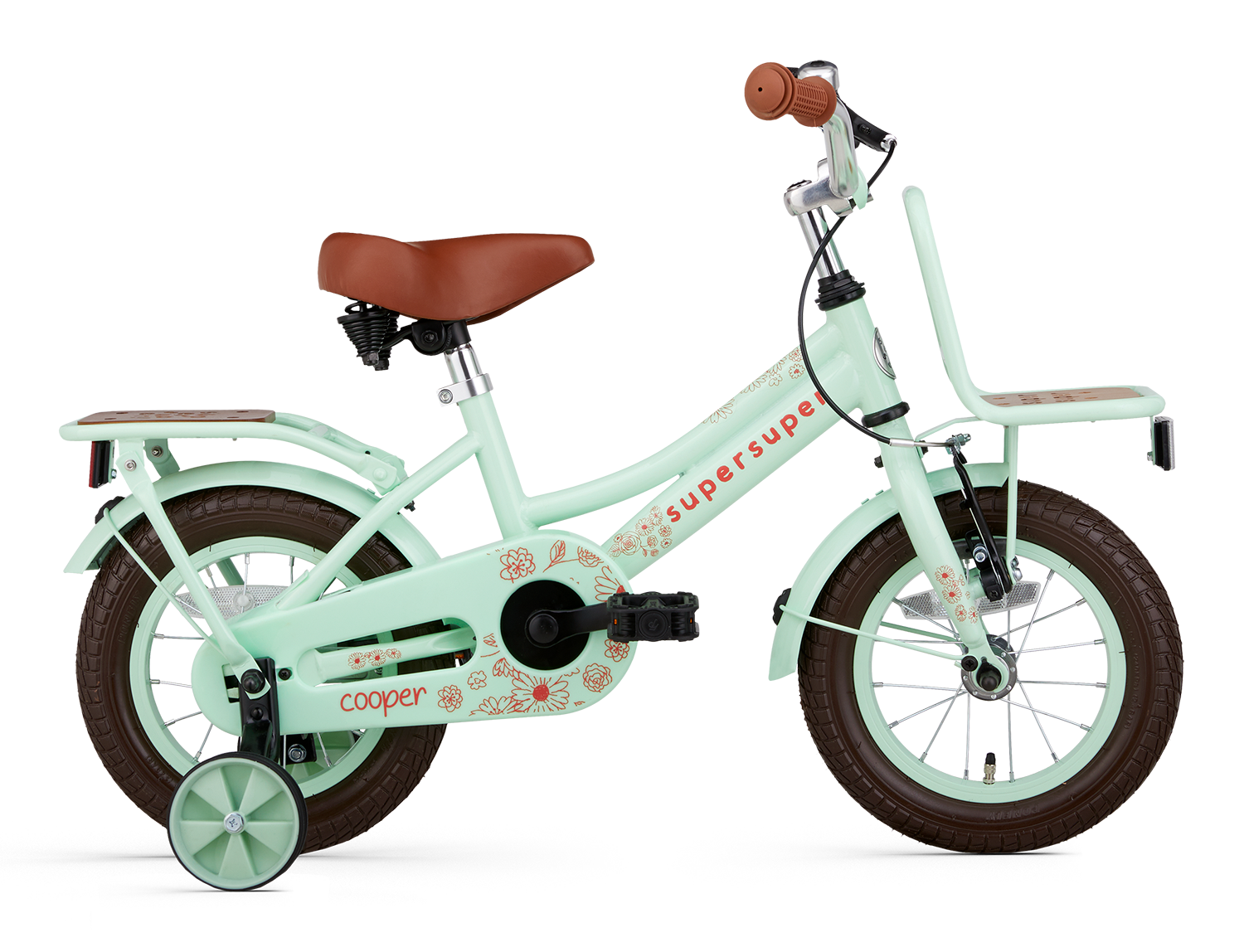 SuperSuper Cooper Bamboo 12 Kinderfiets Pistache – Inclusief Zijwieltjes, Duurzame & Veilige Kinderfiets met Lichtgewicht Ontwerp - AE-trading