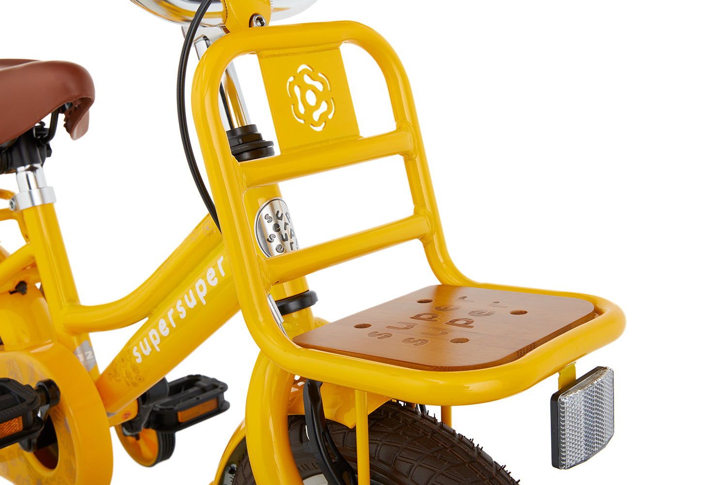 SuperSuper Cooper Bamboo 12 Kinderfiets Geel – Inclusief Zijwieltjes, Robuuste Kinderfiets met Aluminium Frame en Veiligheidshandvatten - AE-trading